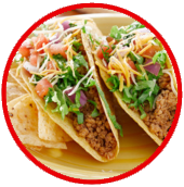 a circle with an image of tacos inside it
